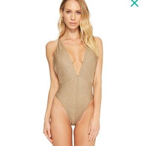 Deep V Compai reversible bikini in bronze.